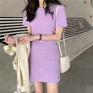 Plain Short-Sleeve T-Shirt Purple Dress